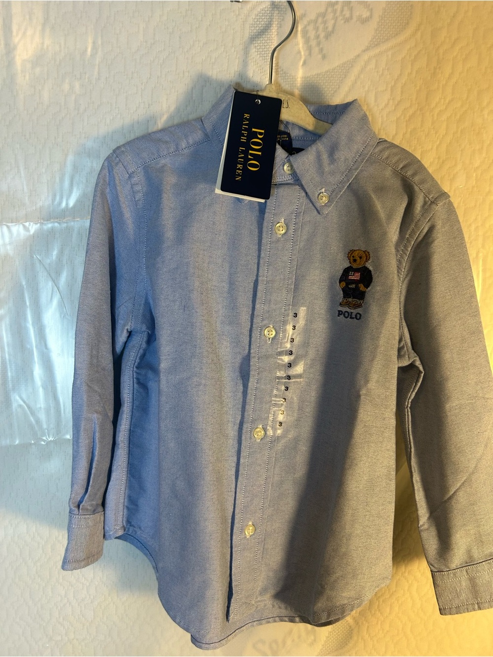 Polo by Ralph Lauren Light Blue Button-Down Shirt with Bear Patch